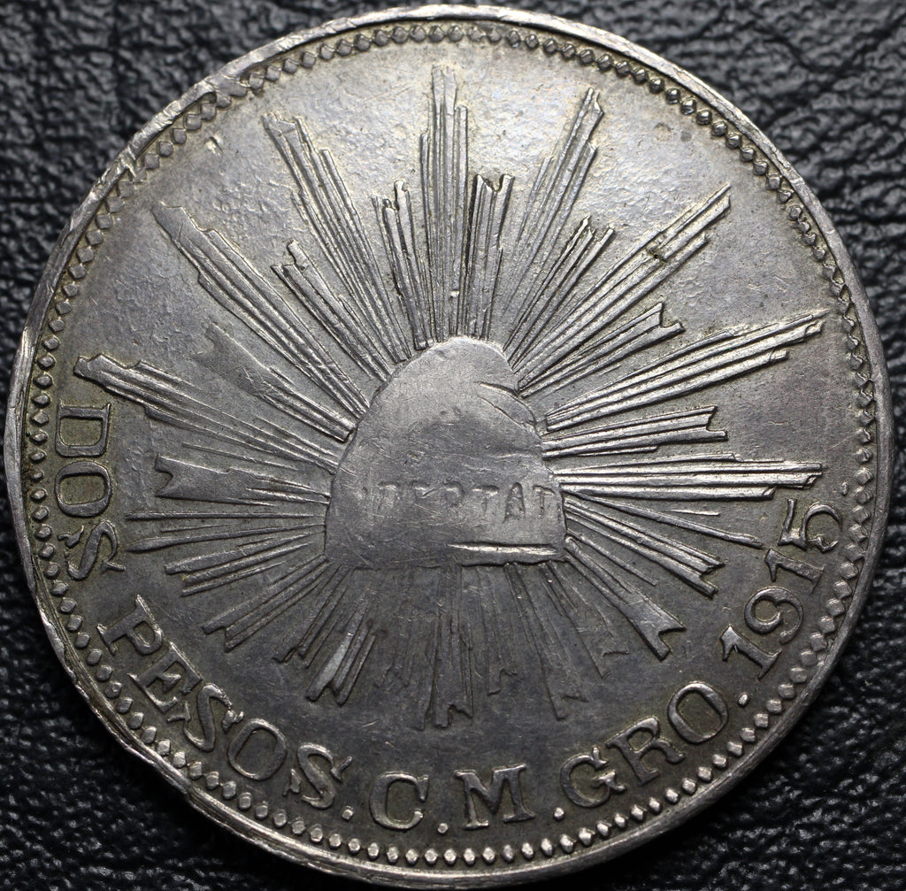 2 Pesos 1915 Campo Morado XF-AU Plata México